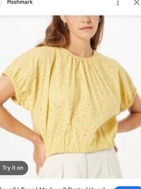 Madewell Size XL Mustard Yellow Eyelet Boxy Top